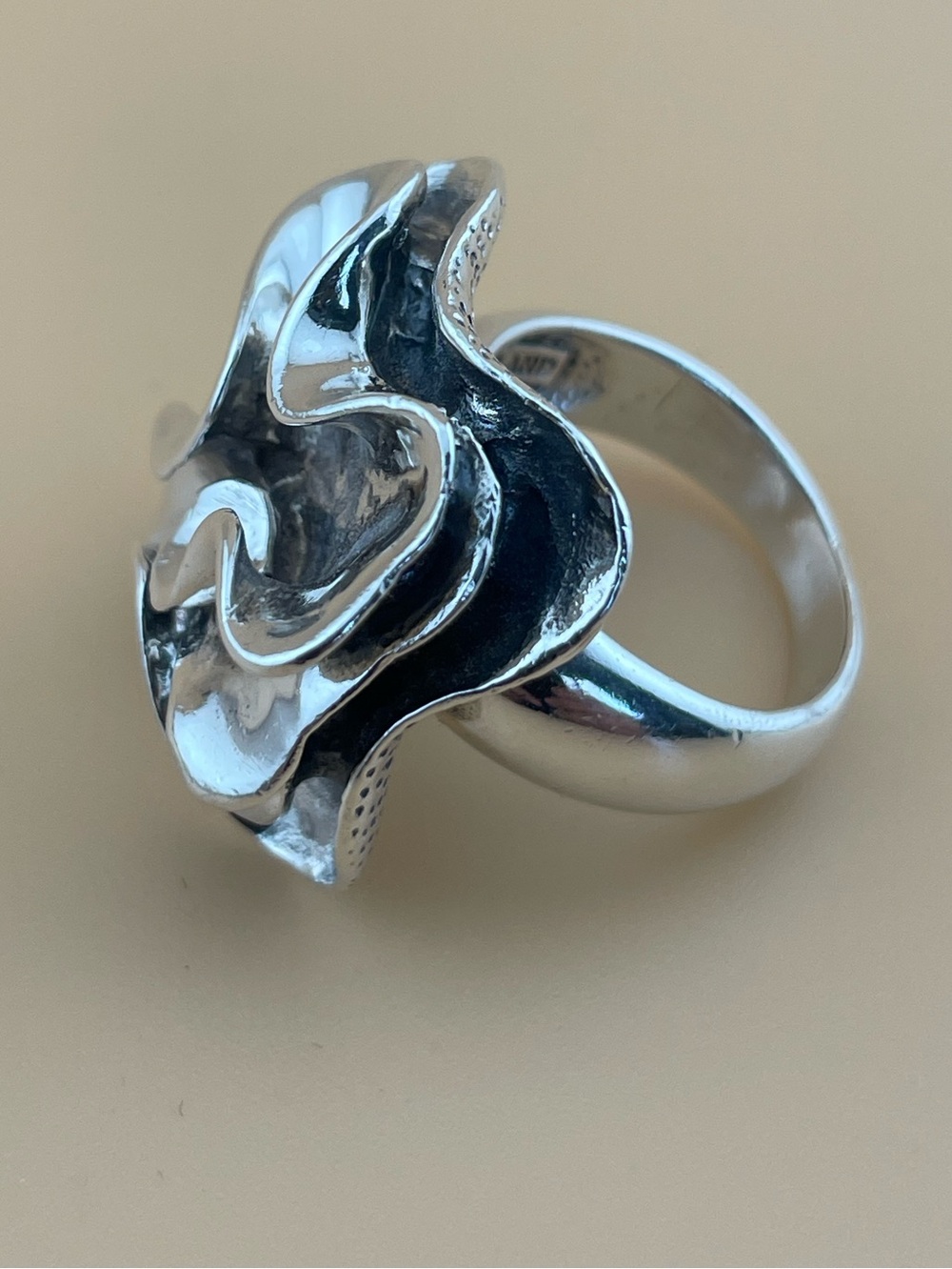 Sterling Silver Statement Flower Ring 925 Thailand Artisan Design - Picture 5 of 13